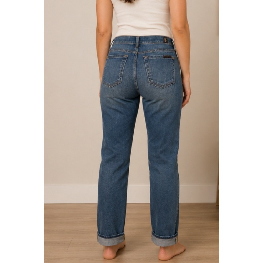 7 For All Mankind The Skinny Crop & Roll Medium Wash Stretch Jeans Size 25 - Picture 2 of 10